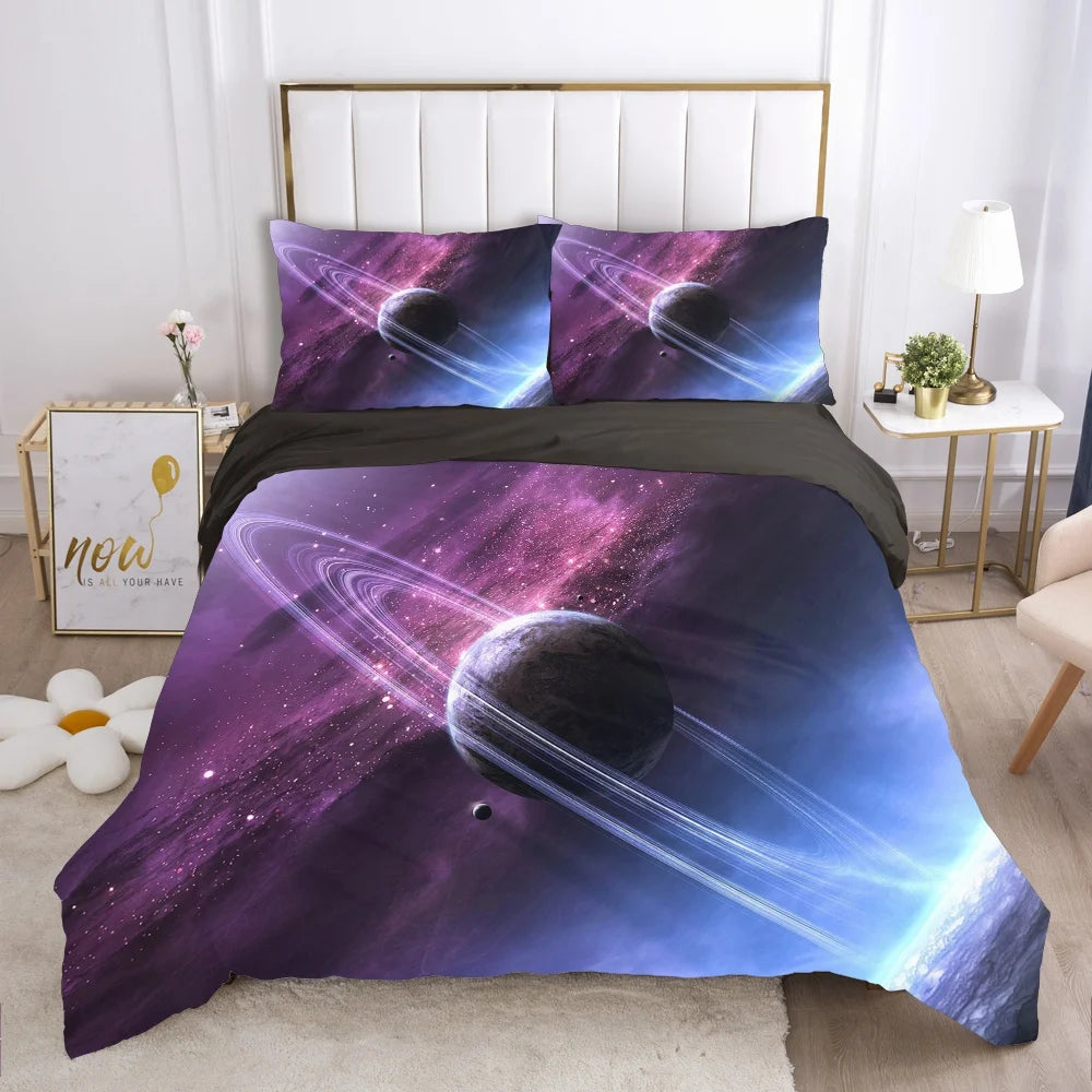 Taies d'oreiller assorties à la parure de lit galaxie pour une chambre coordonnée