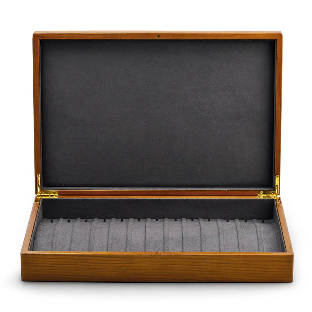 boîtes bijoux bois marron clair intérieur velours noir classique poignées dorées rangement colliers pendentifs