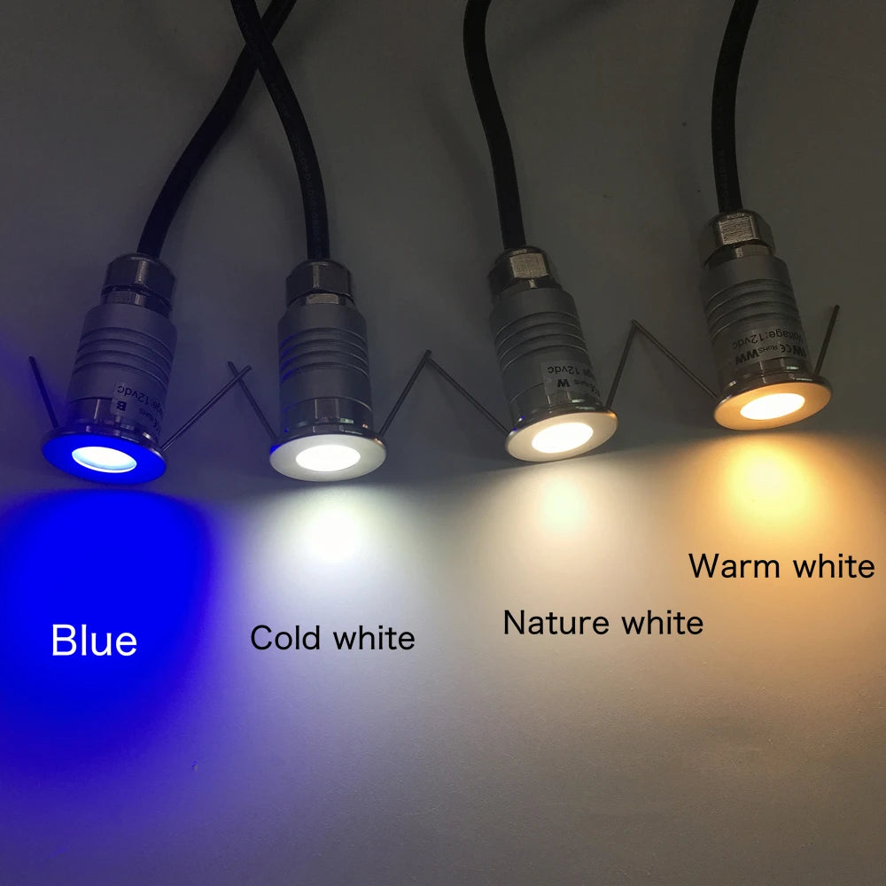 lumières led enterrées miniatures modernes 1w ip67 12v argent noires 36cm