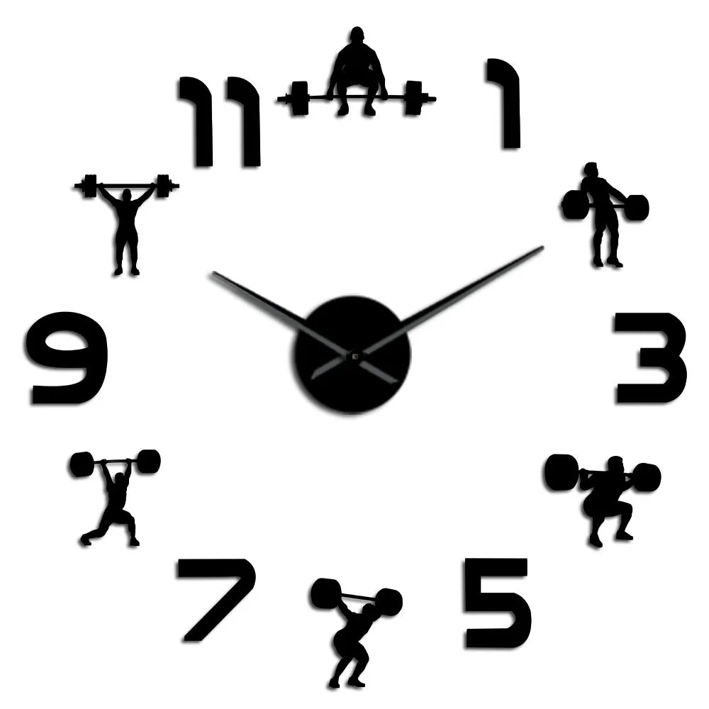 Horloge murale sportive DIY chiffres détachables personnes haltères moderne argentée
