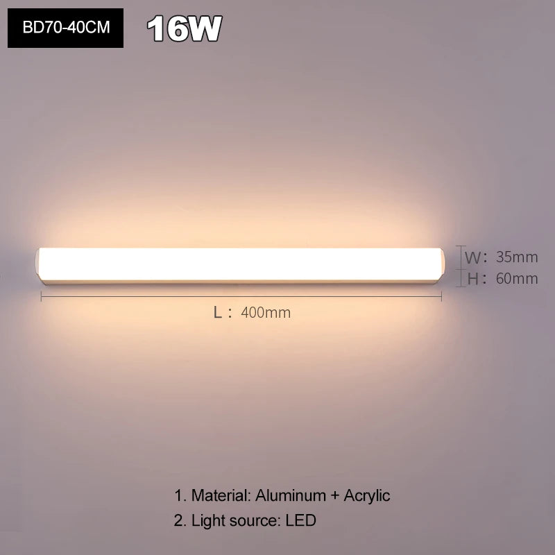 lampe miroir led blanche rectangulaire moderne salle bain chambre éclairage mural