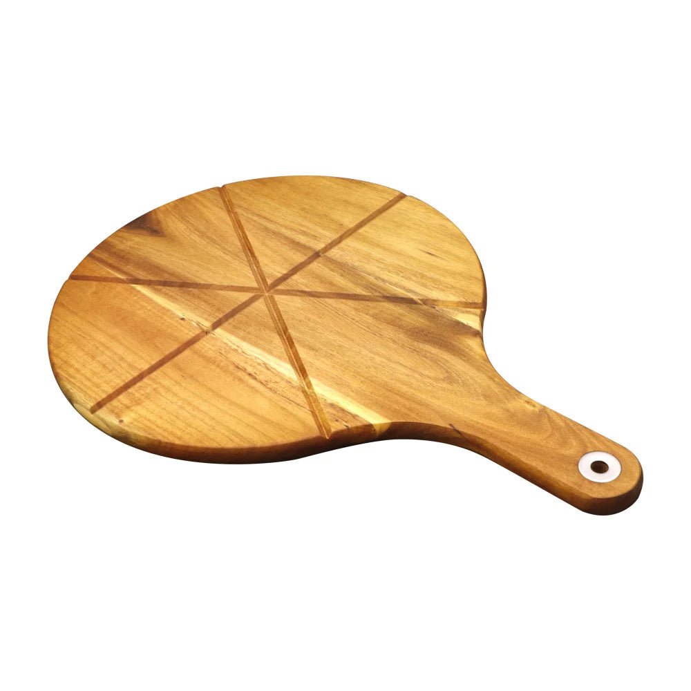 planche pizza bois acacia grain visible ligne gravée marron rustique