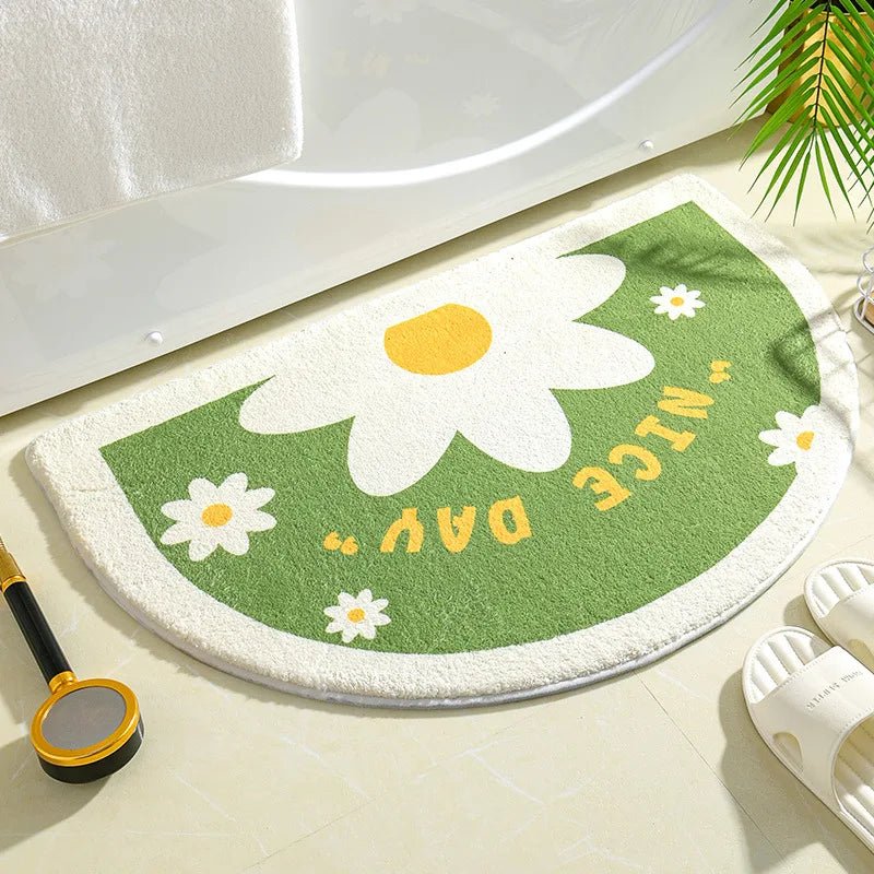 tapis bain antidérapant fleurs moderne marron clair vert bleu rose blanc