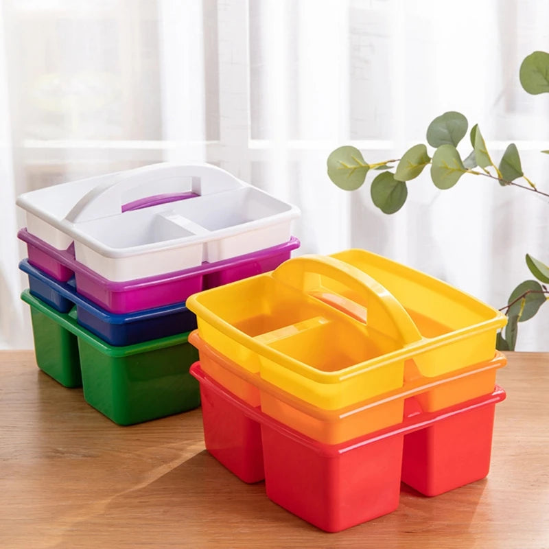 boîtes rangement plastique bleu orange vert rouge jaune violet pratique moderne poignées détachables pinceaux