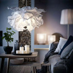 lampe suspendue moderne blanc papier froissé opacité chaîne contemporaine artisanale chambre salon decoration