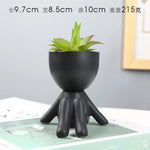 cache pot céramique blanc noir personnage assis contemporain plante succulente minimaliste ornement décoration artisanale
