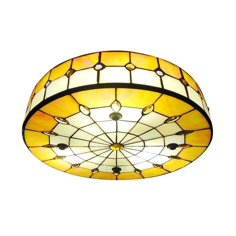 plafonnier tiffany bleu vert jaune mosaïque géométrique vintage opale chambre salon