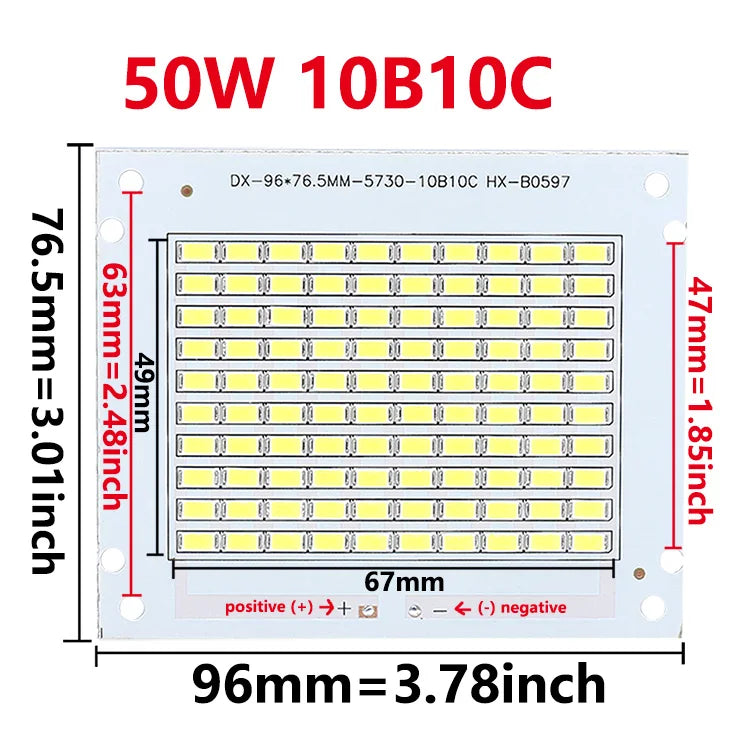 projecteur led 50w plaque diodes smd blanc 6000k matrice moderne 96x76.5mm 50pcs diodes