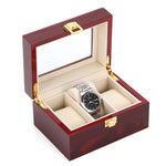 boîte montres rouge foncé bois velours classique cadenas doré places montres