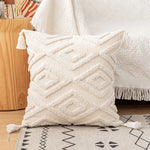 housses coussins coton blanc motif géométrique boho chic tassel opaques 45x45cm 30x50cm