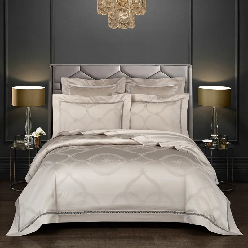 Housse de couette vintage jacquard coton égyptien 1000TC gris