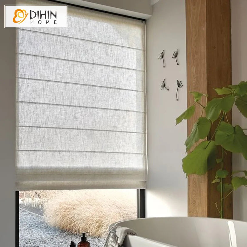 stores romains coton lin beige clair noir texturé moderne minimaliste filtrage lumière blackout mesure