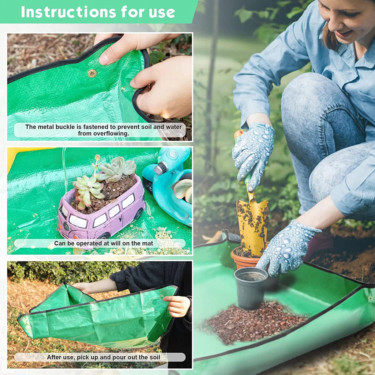 tapis jardinage vert texture tissée moderne imperméable paires gants pinces pots plantes