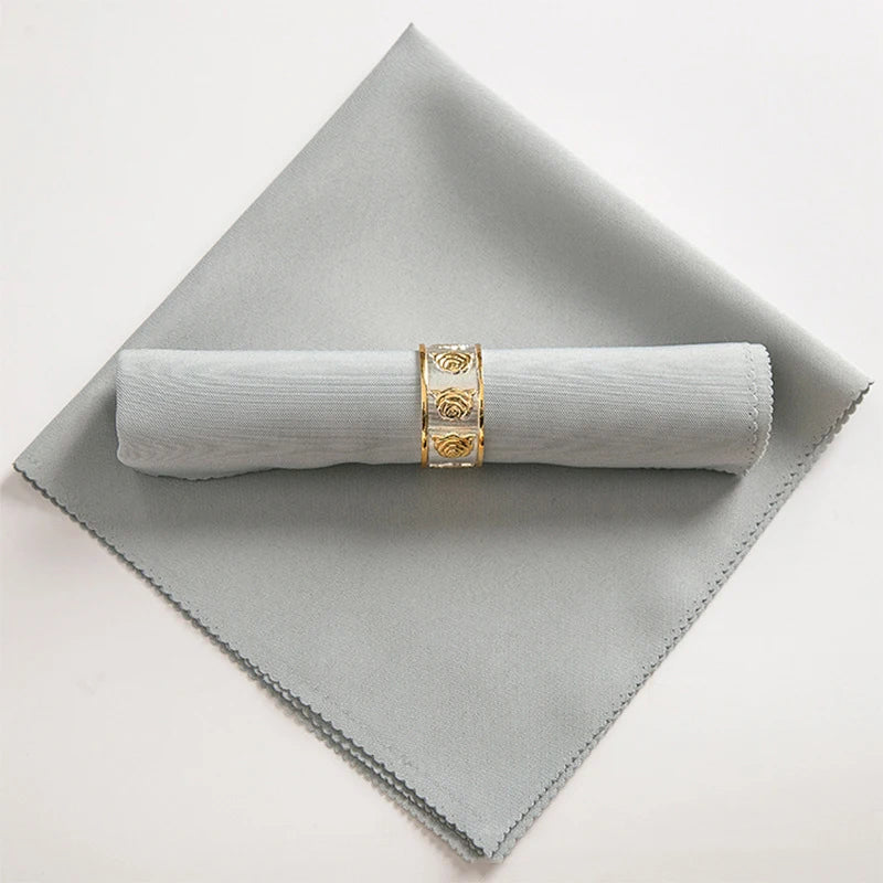 serviettes table pliées polyester 48x48cm orange vert beige gris violet marron rouge classique clips