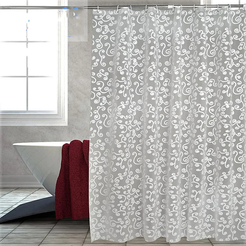 rideau douche moderne blanc rayures horizontales waterproof translucide métalliques grande taille