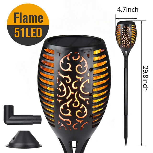 lampe torche solaire 96 led motif feuille moderne noire posée sol mur étancheextérieur