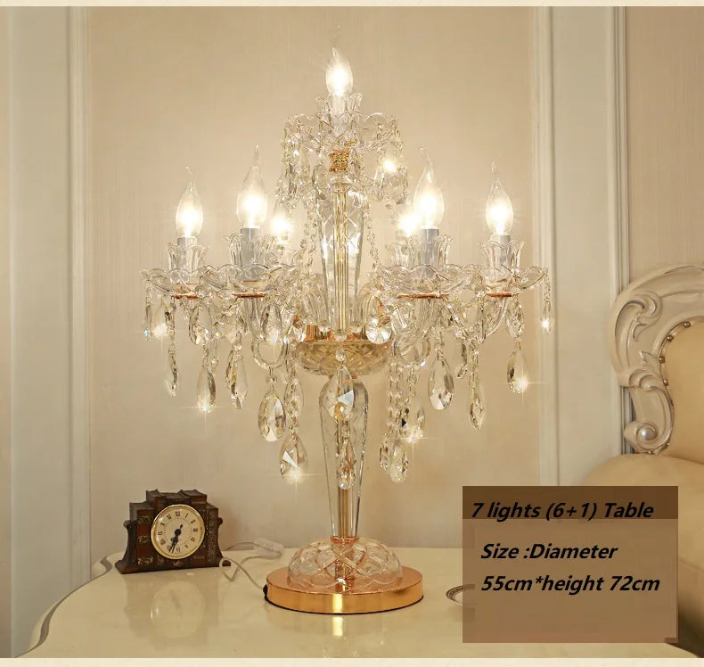 lampe table cristal transparent doré baroque ampoules filament visible 55cm 72cm