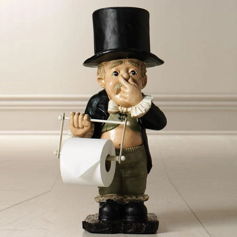 porte papier toilette décoration figurine homme humoristique victorien noir blanc salle bain