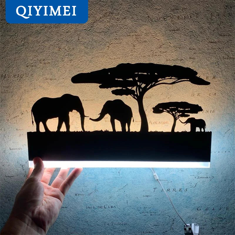 lampes murales rustiques safari silhouettes animaux led chambre coucher éclairage moderne diffuse