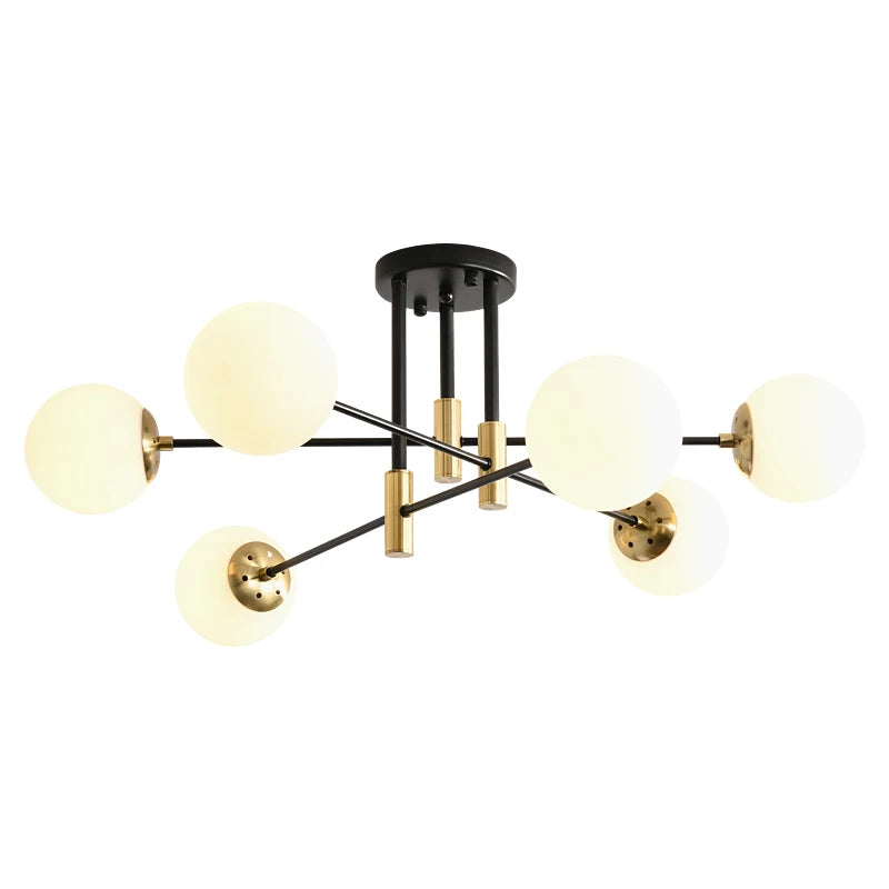 lampe suspension moderne noir doré sphères translucides led restaurant chambre salon