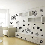 autocollants decoratifs fleurs papillons noir blanc minimaliste adhésif mur 30x30cm 60x40cm 70x25cm decoration maison