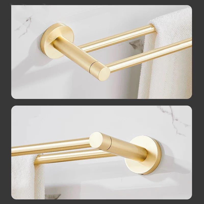 porte serviettes mural doré lisse moderne ensemble quincaillerie bain fixations serviettes blancs