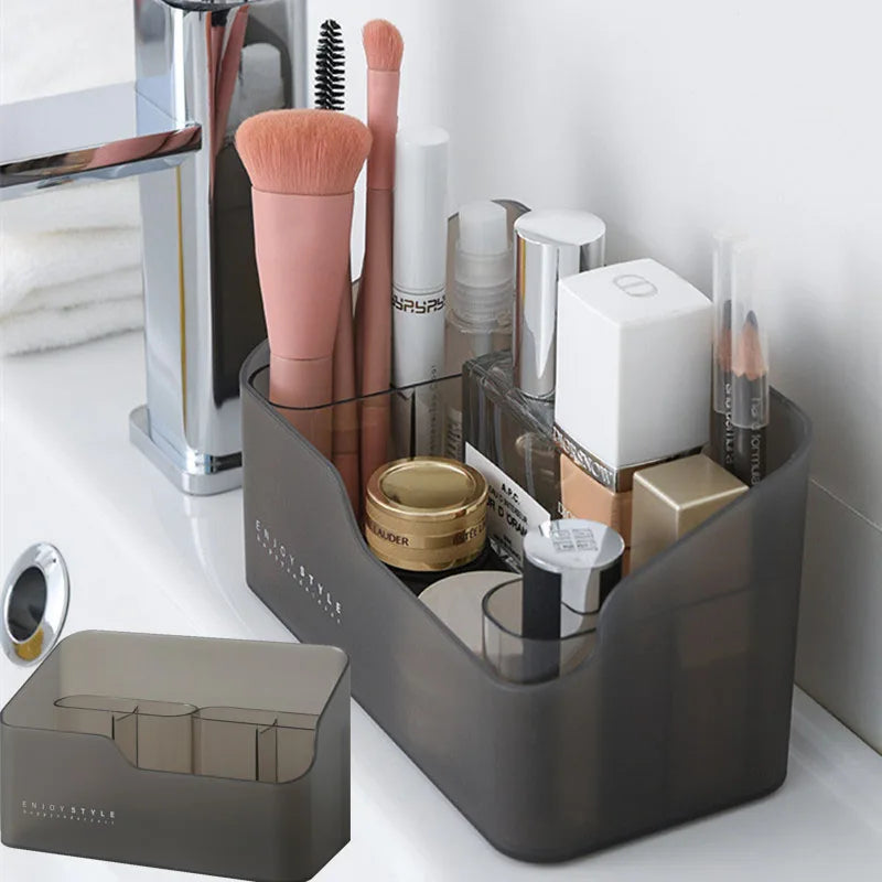 boîte rangement maquillage blanc gris translucide moderne minimaliste pinceaux fards cosmétiques réutilisable organisateur