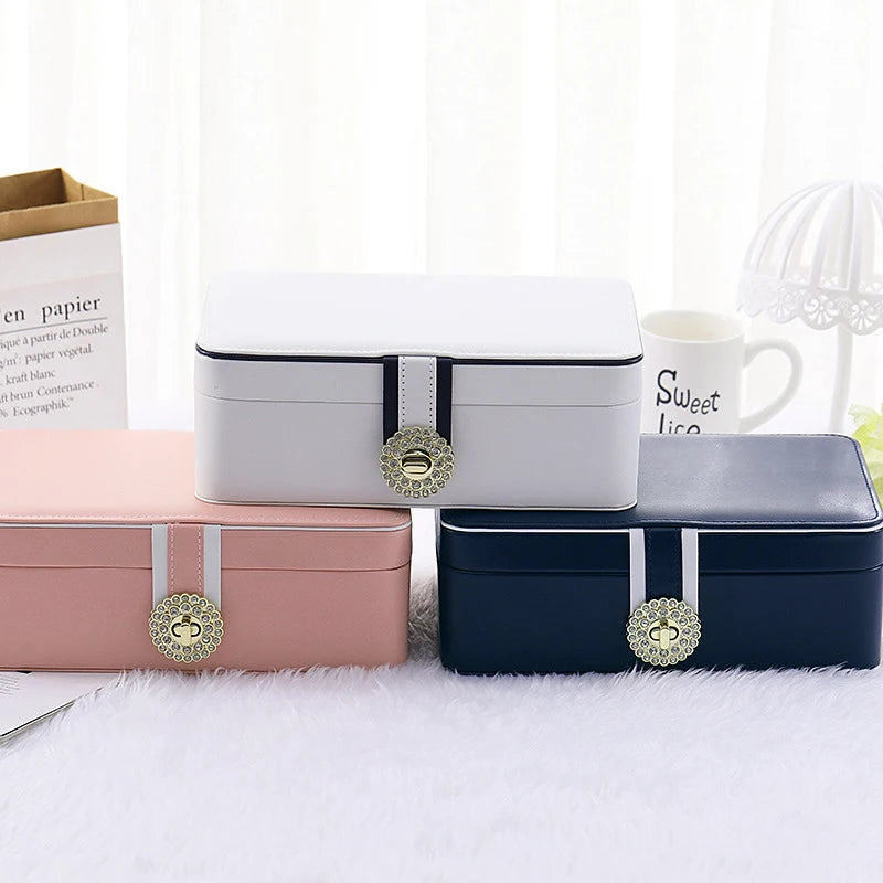 boîte rangement bijoux simili cuir noir rose blanche velours moderne boucles
