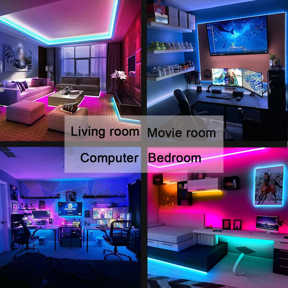 ruban led violet bleu rose bluetooth télécommande chargeur moderne chambre