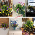 bouquet artificiel fleurs simples feuilles vertes blanc vert jaune violet rose intérieur décoration maison