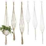 Support plante suspendue macramé boho rotin blanc orange anneaux métalliques