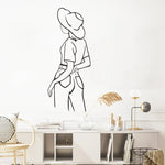 décoration murale adhésive sticker féminin silhouette chapeau noir blanc minimaliste moderne