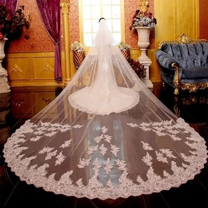 Voile mariée deux couches transparente broderie florale classique clips métalliques blanc crème écru