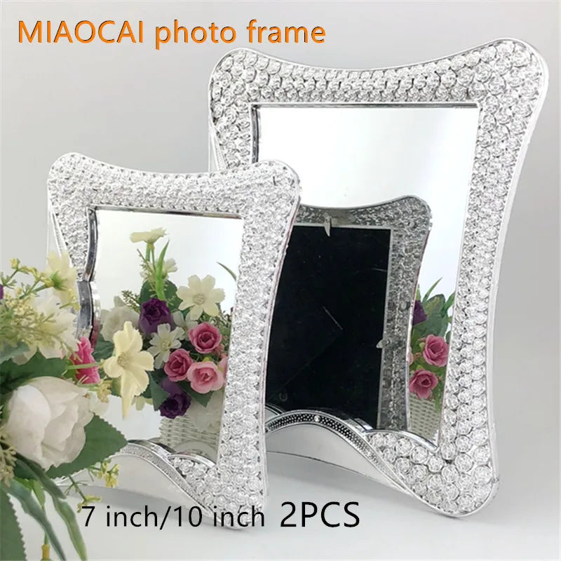 cadre photo argenté strass brillant classique décoration maison cadeau mariage support adhésif noir