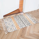 tapis géométrique boho beige noir triangles losanges antidérapant lavage machine main chambre salon prière