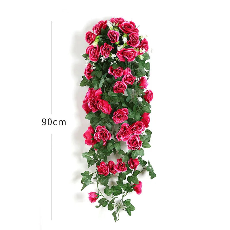 décoration murale guirlande florale roses artificielles feuilles vertes suspension intérieure mariage