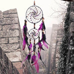 attrape rêves bleu clair gris plumes wicker boho chic chaines métalliques ornemental suspension décoration