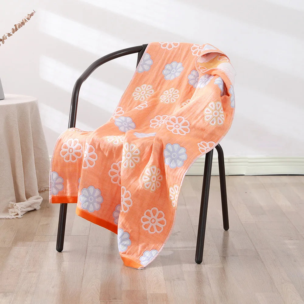 serviette bain coton bio rapide absorbant moderne motif géométrique blanc bleu orange gris