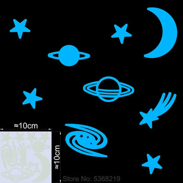 autocollant mural étoiles lunes coeurs bleus décorations lumineuses chambre enfant stickers muratifs moderne