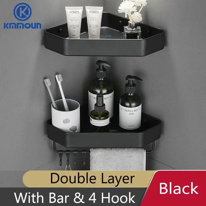 étagère d'angle aluminium noir mat salle bain moderne étagère gris mat salle douche clips