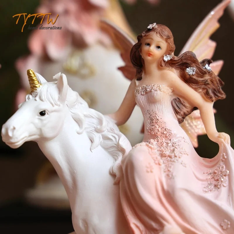 statues décoratives fées résine fleurs strass rose blanc doré fantaisie populaire