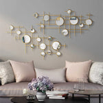 décoration murale moderne miroirs ronds géométriques or argentés salon chambre coucher hand painted