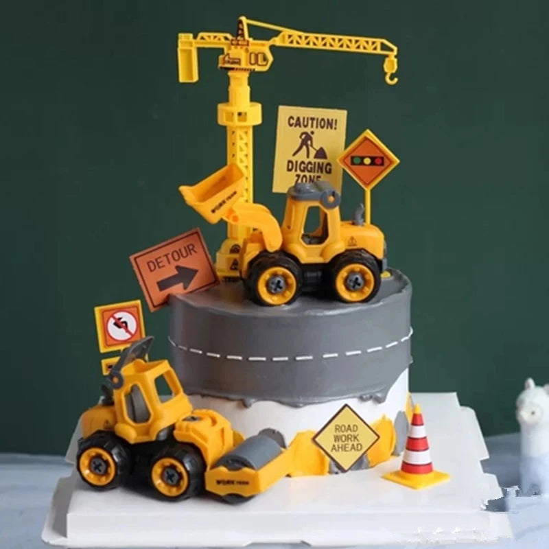 décoration anniversaire enfant miniatures construction jaune gris noir blanc jouet plastique brillant