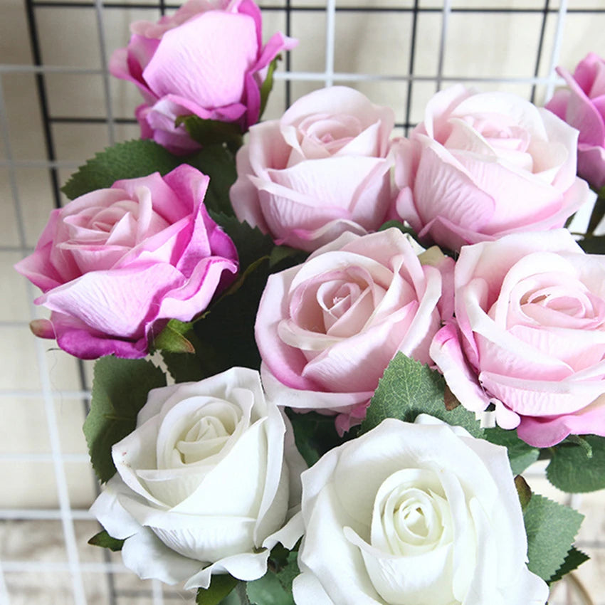 bouquet artificiel roses violet blanc decoration maison mariage anniversaire intérieur classique