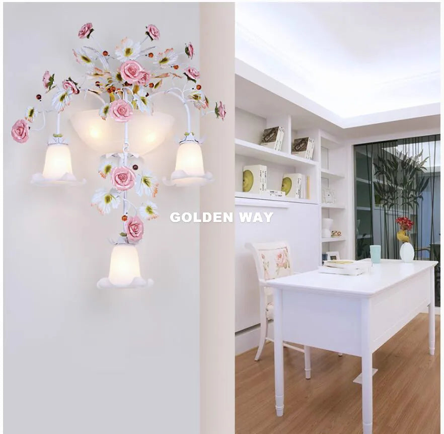 applique murale led florale blanc rose beige romantique classique fixée mur