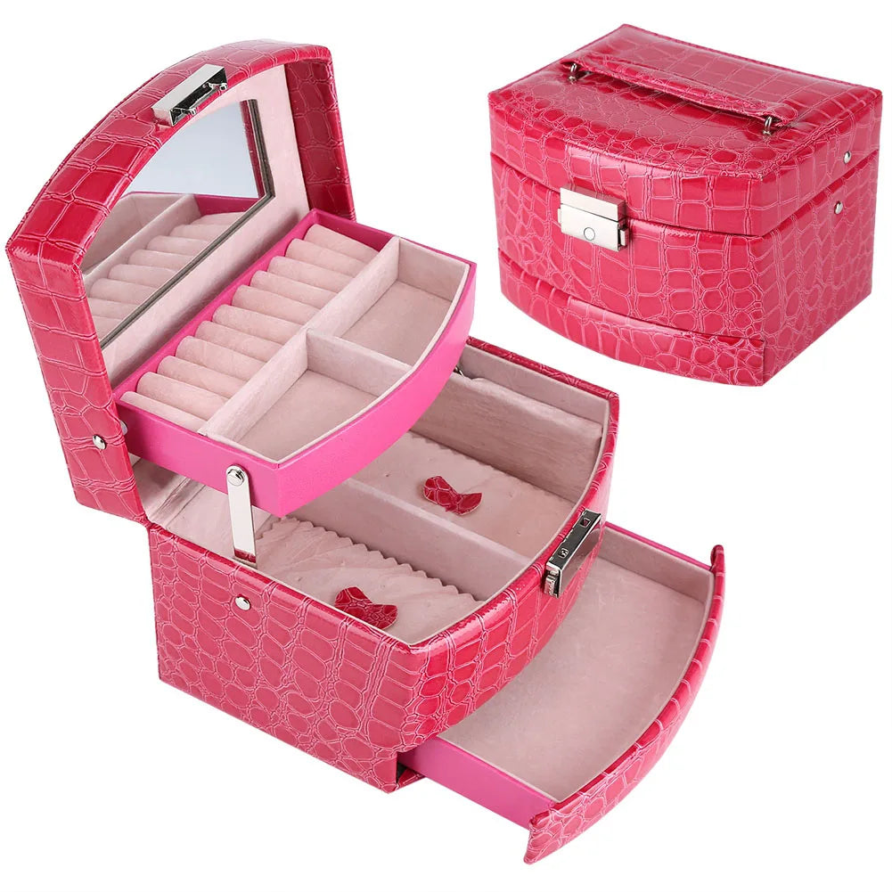 boîte bijoux cuir croco moderne noir rose rouge violet poignée respectueux environnement