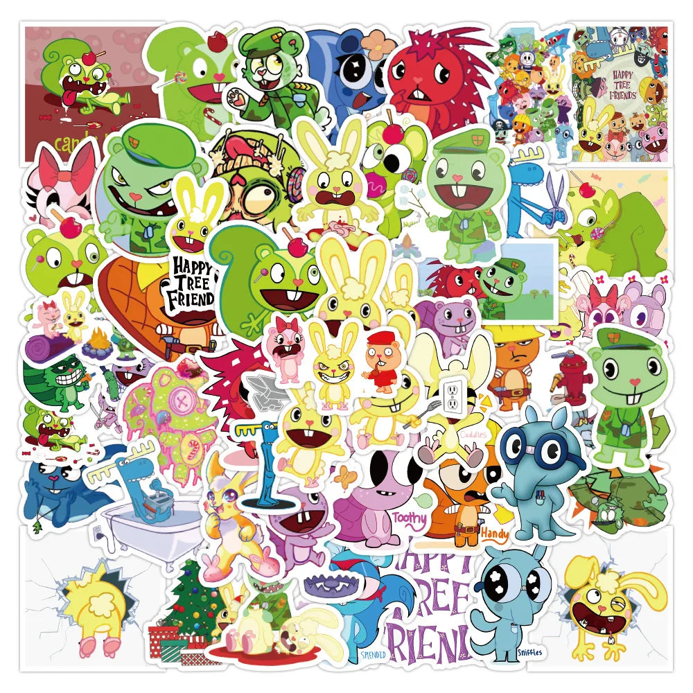 sticker cartoon happy tree friends autocollant dessin animé visage souriant adhésif vinyle étanche pvc