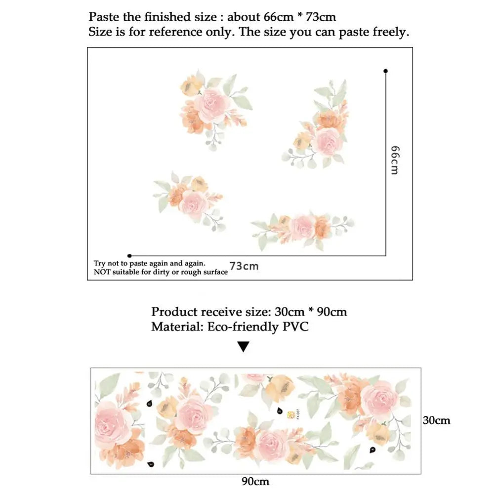 stickers muraux fleurs watercolor rose beige vert clair autoadhésifs intérieur décoration florale chambre salon