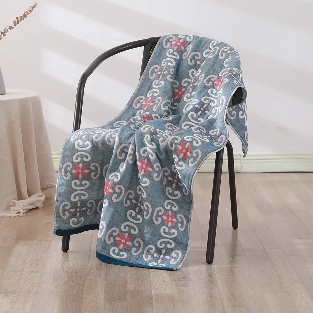 serviette bain coton bio rapide absorbant moderne motif géométrique blanc bleu orange gris