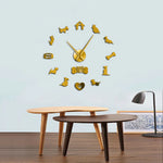 horloge murale moderne chien maison os cœur salon quartz aiguille noir doré stickers